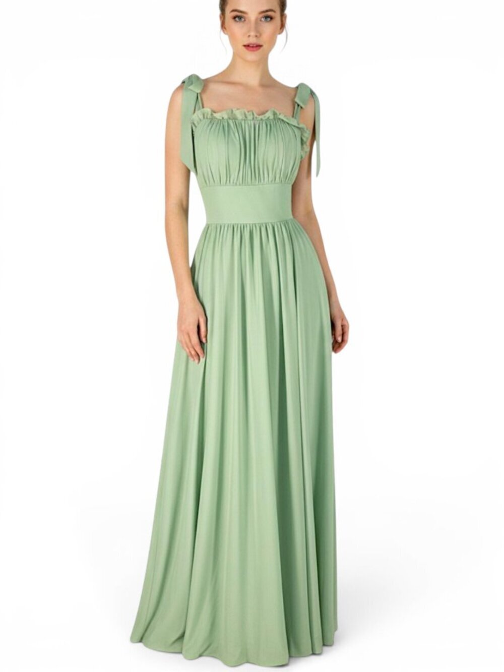 Morilee Mori Lee Sage Green Ruffle Shirred Bust Gown Dress Bridesmaid NWT New 4